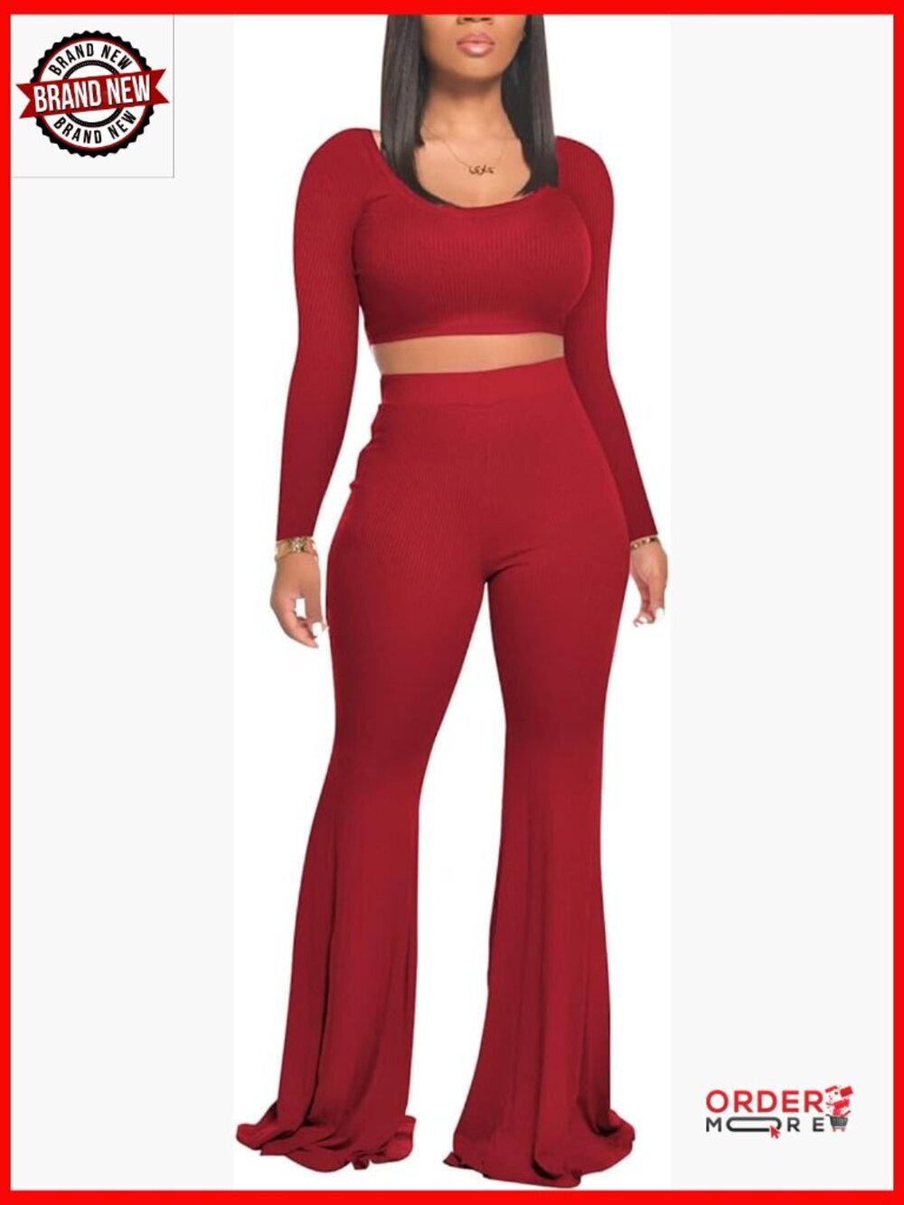 Sexy Crop Top + Flared Pants Yoga Set Sweatsuit Ribbed Fitted Tracksuit